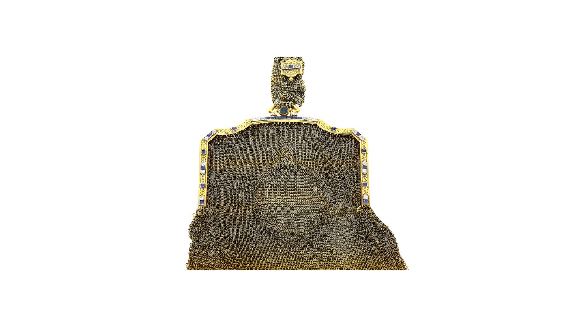 Antique Art Deco Evening Bag With Compact Mirror of 14K, Platinum, & Gemstones For Sale 3