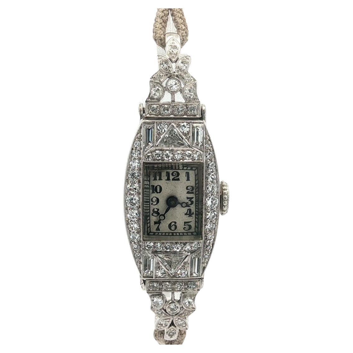 Antike Art Deco Fancy Gubelin Platin & 1,58ctw Diamond Wrist Watch & Gray COR im Angebot