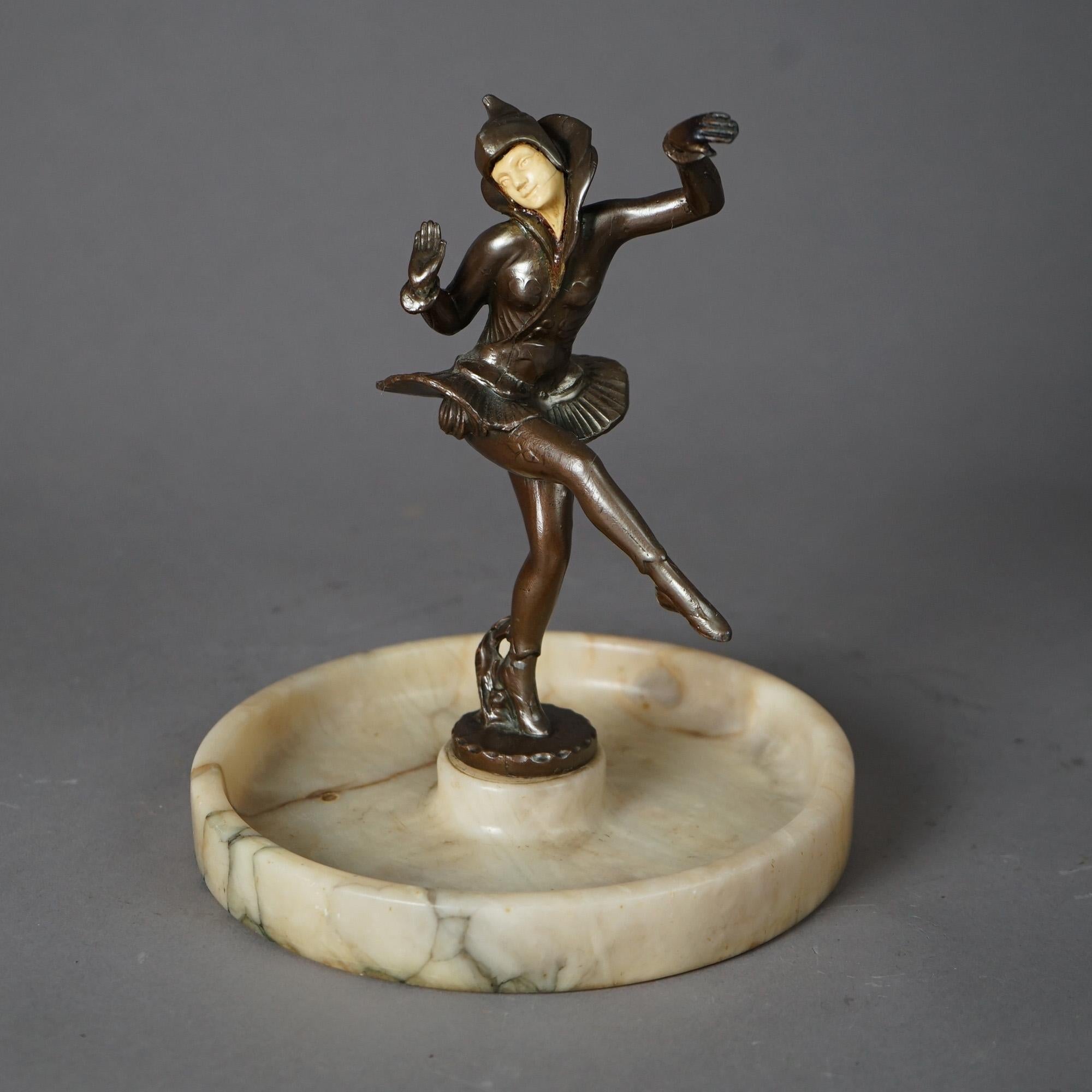 American Antique Art Deco Figural Female Harlequin Cast Metal & Alabaster Tray c1930