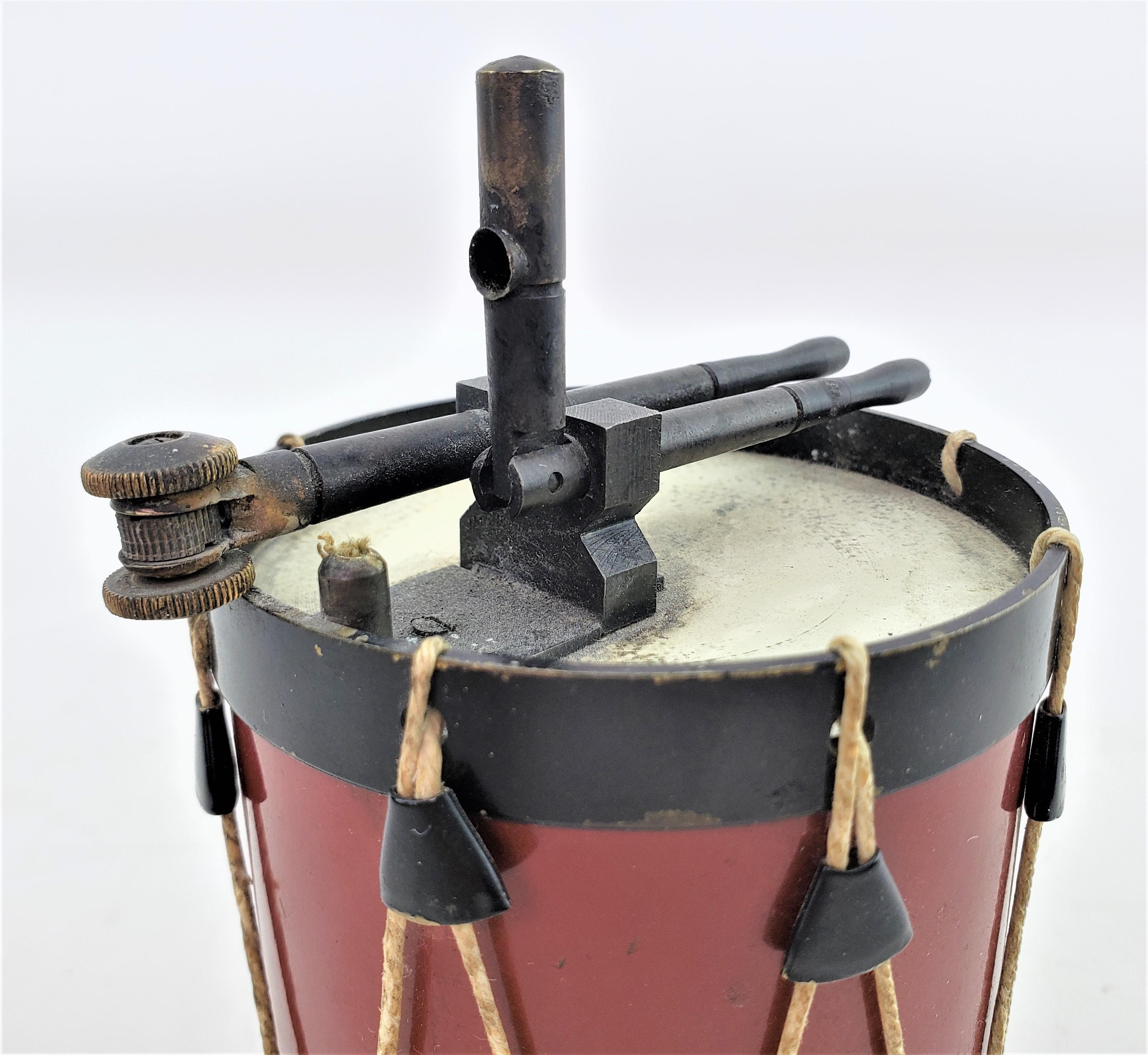 Metal Antique Art Deco Figural Marching Band Drum & Drumsticks Cigarette Table Lighter For Sale