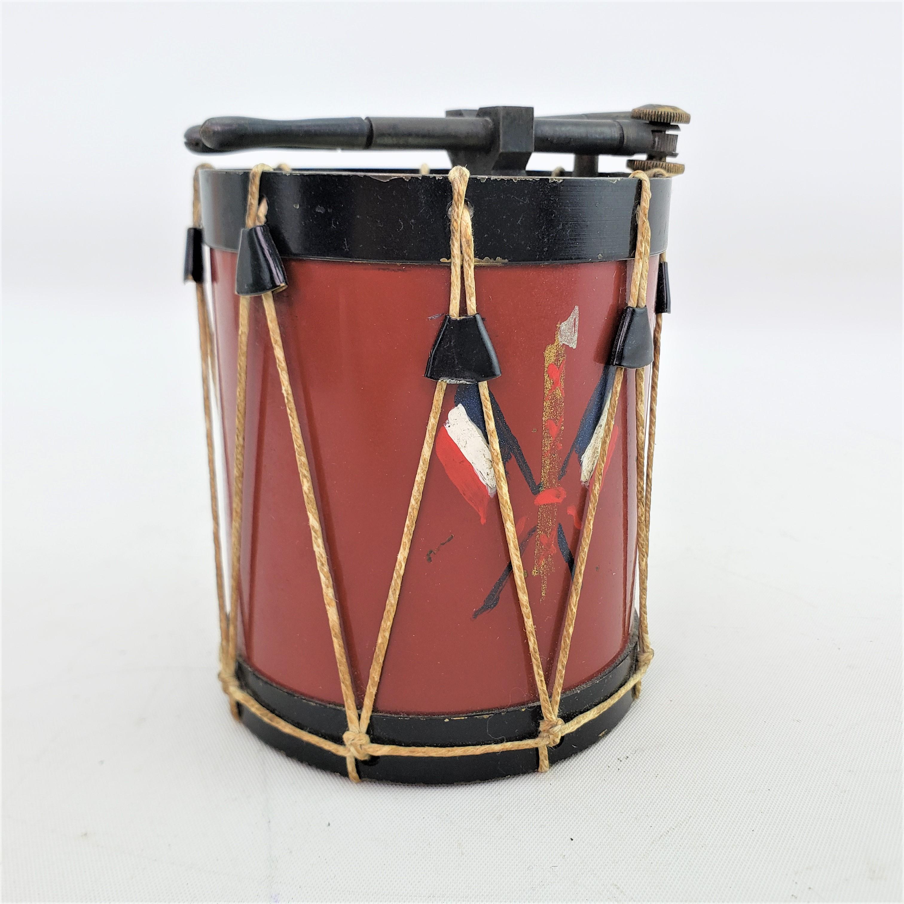 French Antique Art Deco Figural Marching Band Drum & Drumsticks Cigarette Table Lighter For Sale