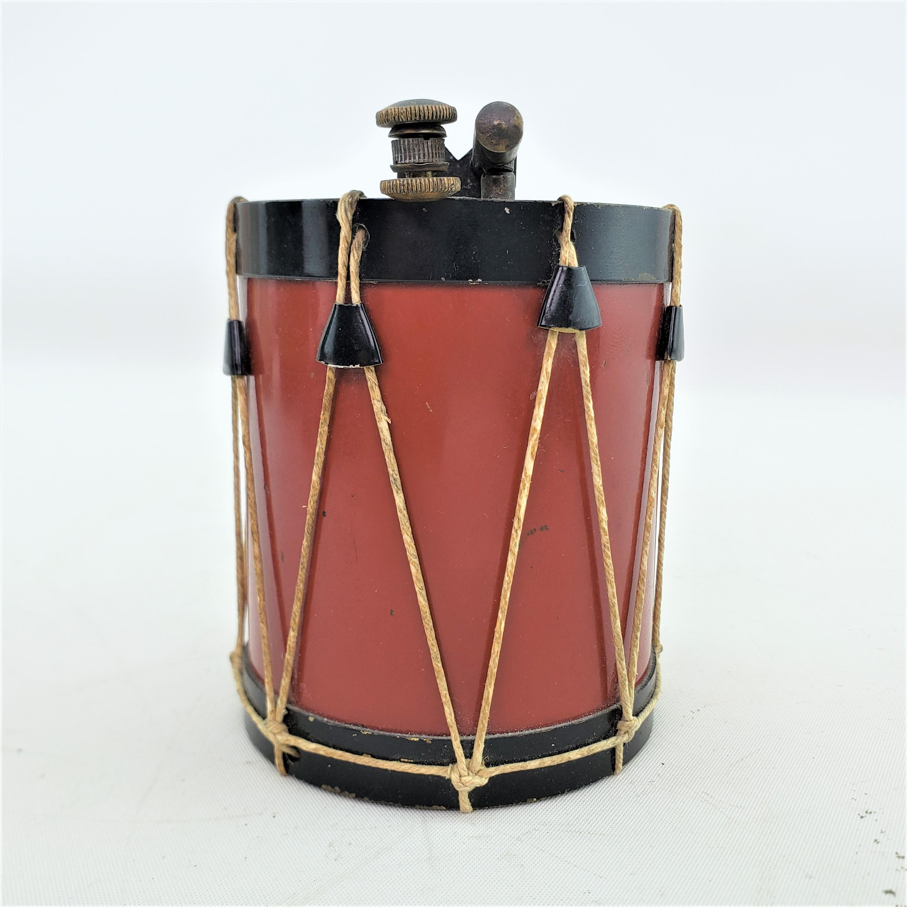 20th Century Antique Art Deco Figural Marching Band Drum & Drumsticks Cigarette Table Lighter For Sale