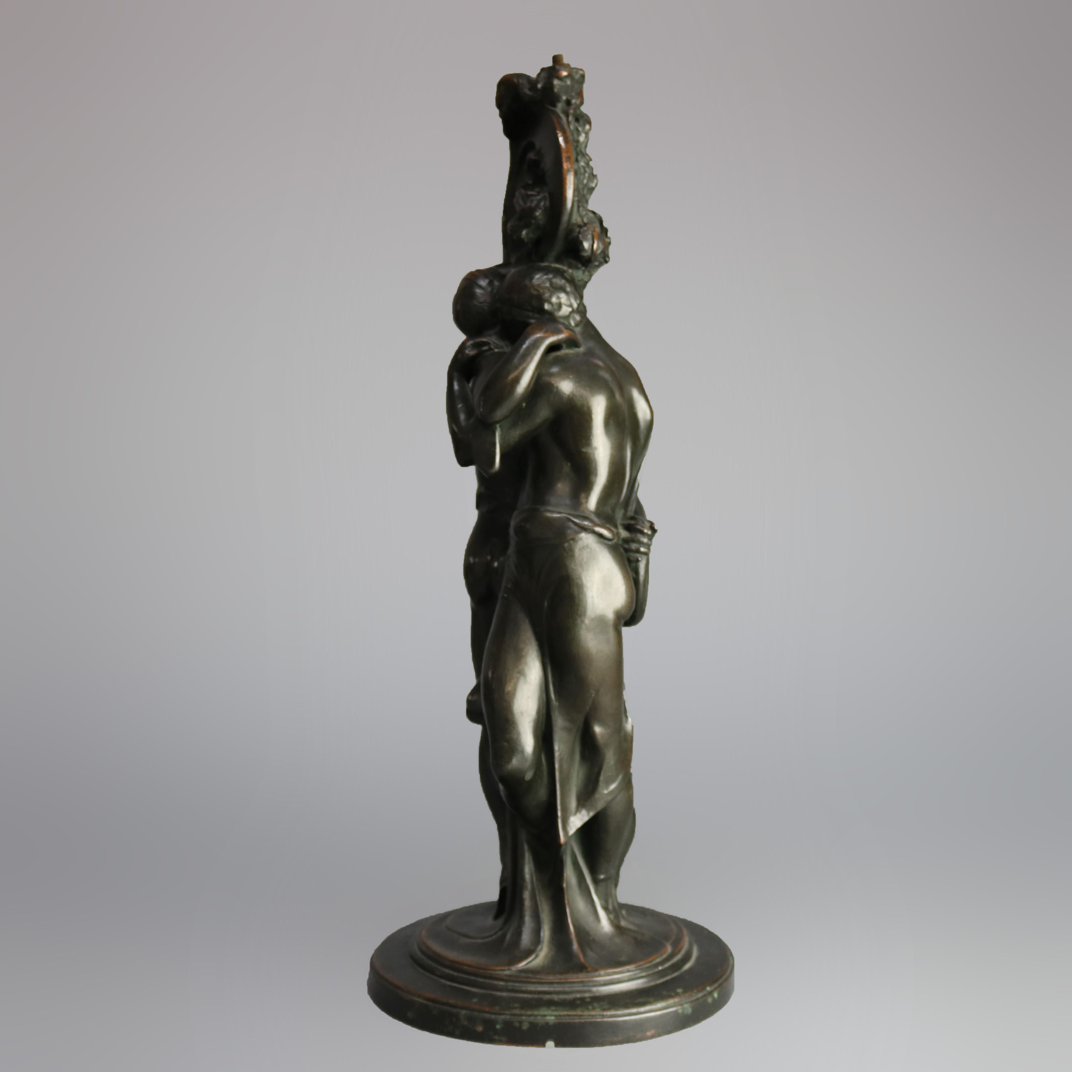 Antique Art Deco Figural Paul Herzel Bronzed Clad Sculptural Lamp Base, c1930 3