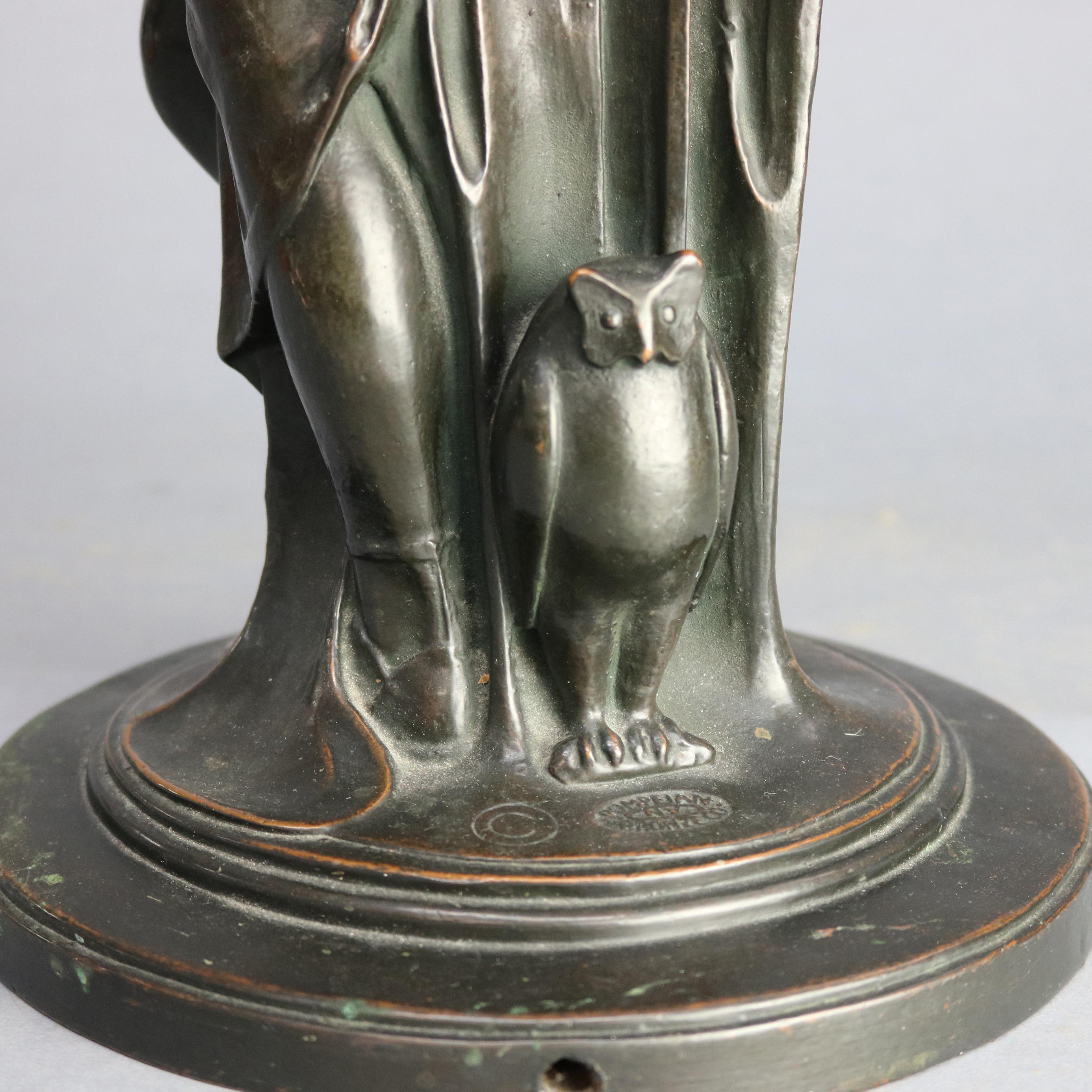 20th Century Antique Art Deco Figural Paul Herzel Bronzed Clad Sculptural Lamp Base, c1930