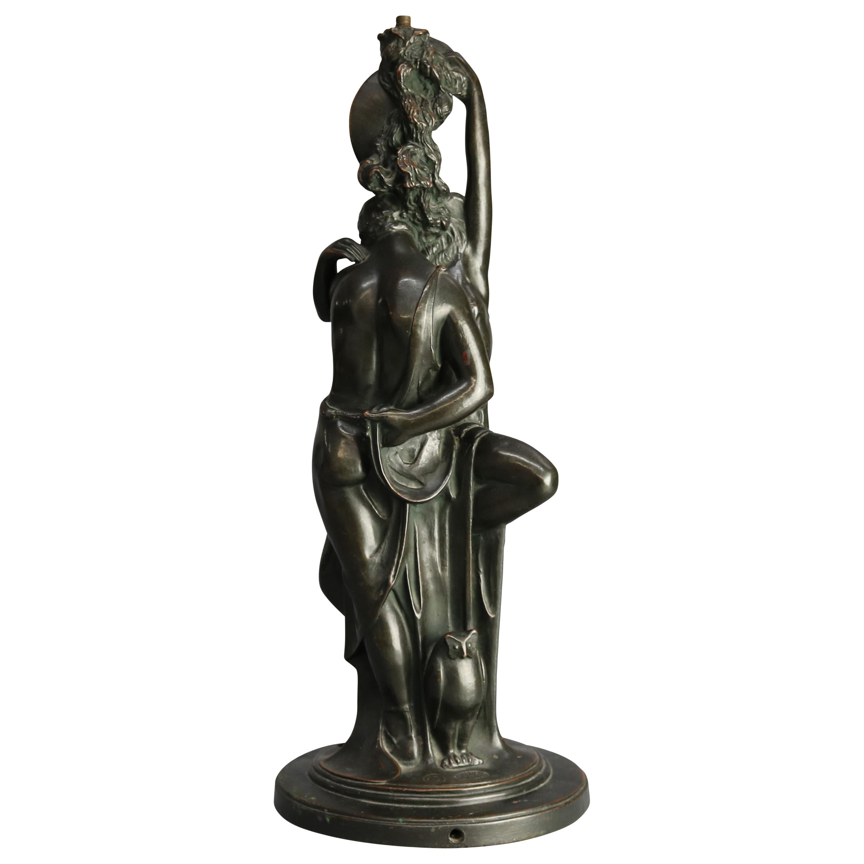 Antique Art Deco Figural Paul Herzel Bronzed Clad Sculptural Lamp Base, c1930