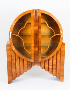 Antique Art Deco Figured Walnut Rocket Display Cabinet, 1920s
