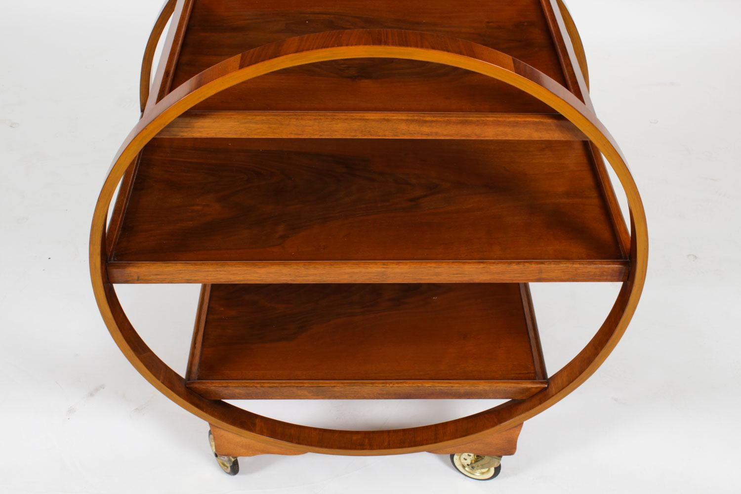 Antique Art Deco Figured Walnut Serving Trolley 1920s In Good Condition In London, GB