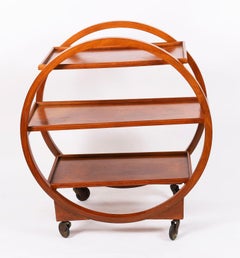 Antique Art Deco Figured Walnut Serving Trolley 20th Century