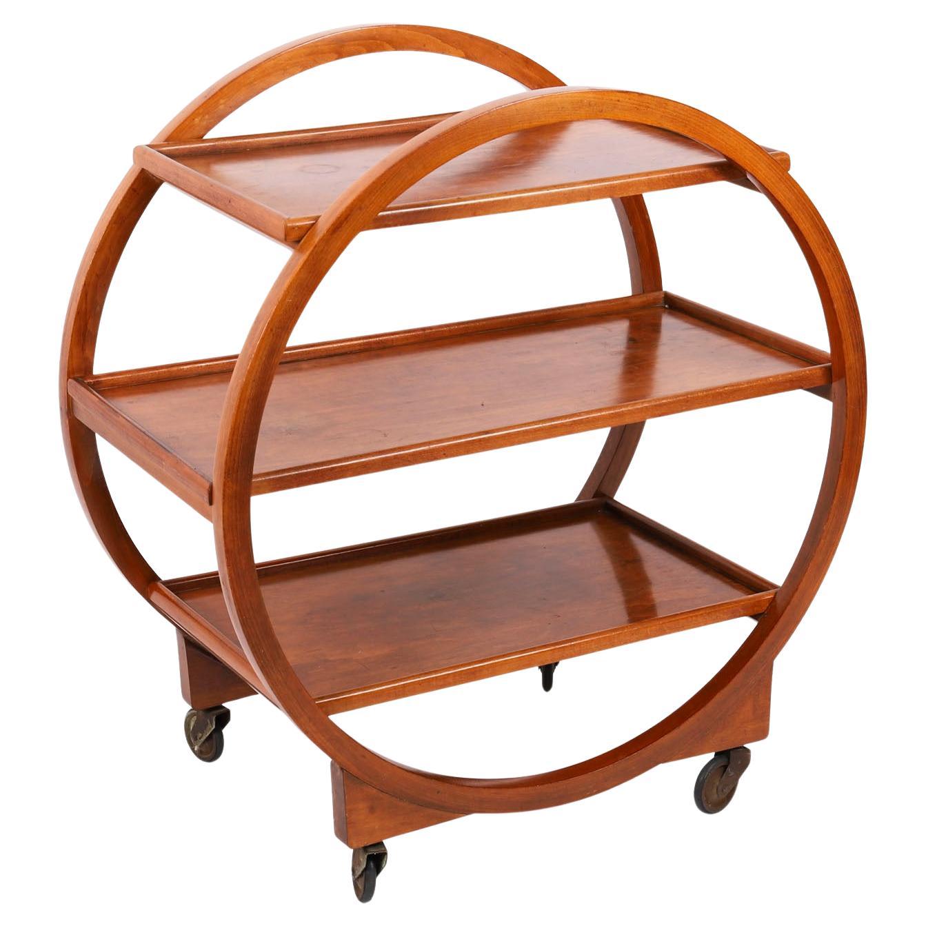 Antique Art Deco Figured Walnut Serving Trolley 20th Century
