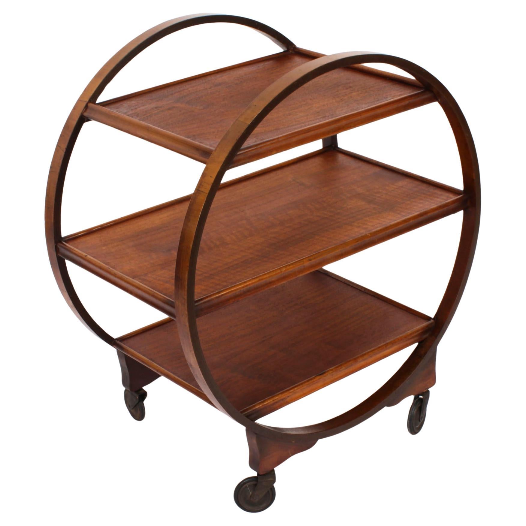 Antique Art Deco Figured Walnut Serving Trolley c.1920 20th Century  For Sale