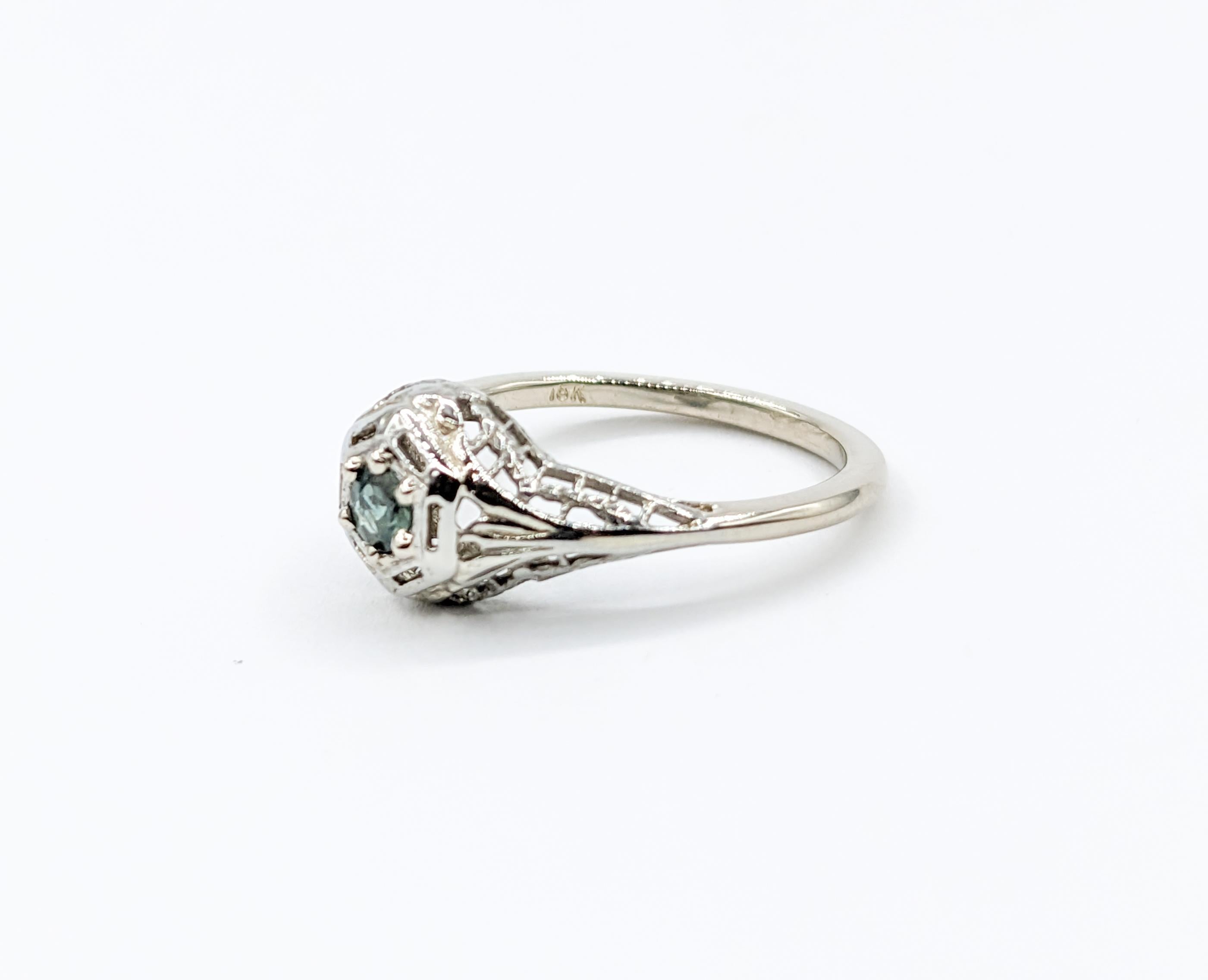 Women's Antique Art Deco Filigree Alexandrite Ring in 18Kt White Gold Ring For Sale