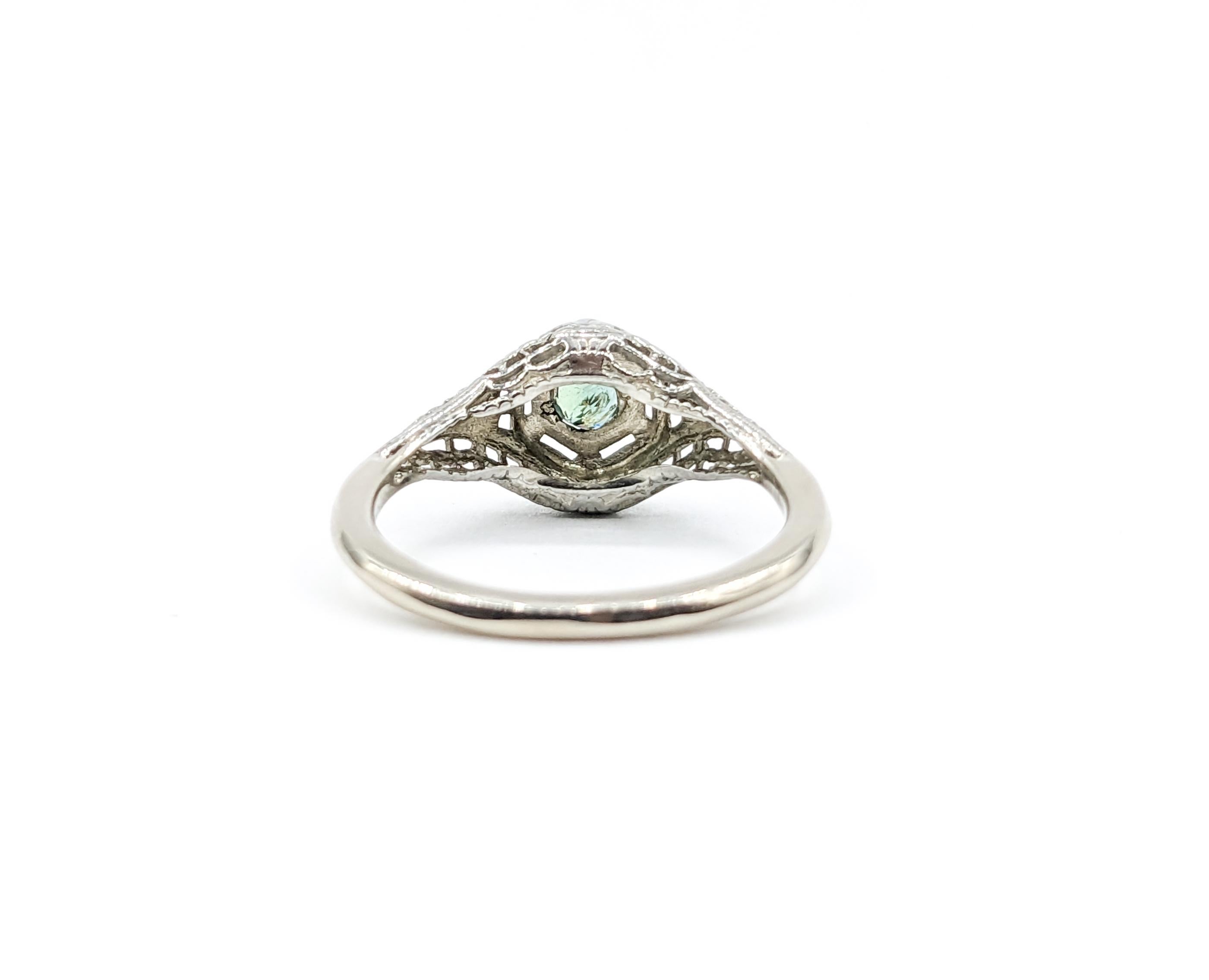 Antique Art Deco Filigree Alexandrite Ring in 18Kt White Gold Ring For Sale 1