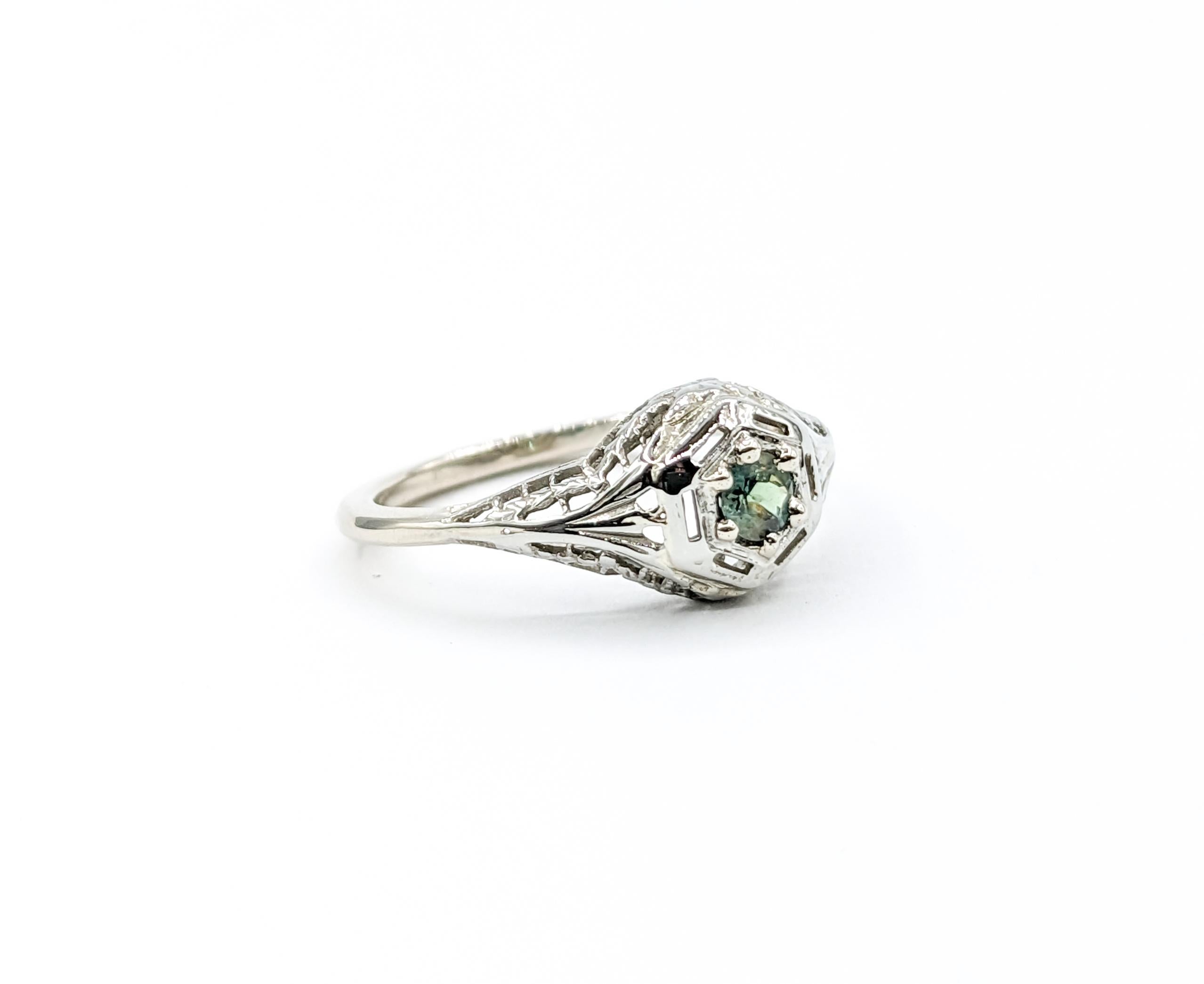 Antique Art Deco Filigree Alexandrite Ring in 18Kt White Gold Ring For Sale 3
