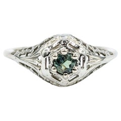 Antique Art Deco Filigree Alexandrite Ring in 18Kt White Gold Ring