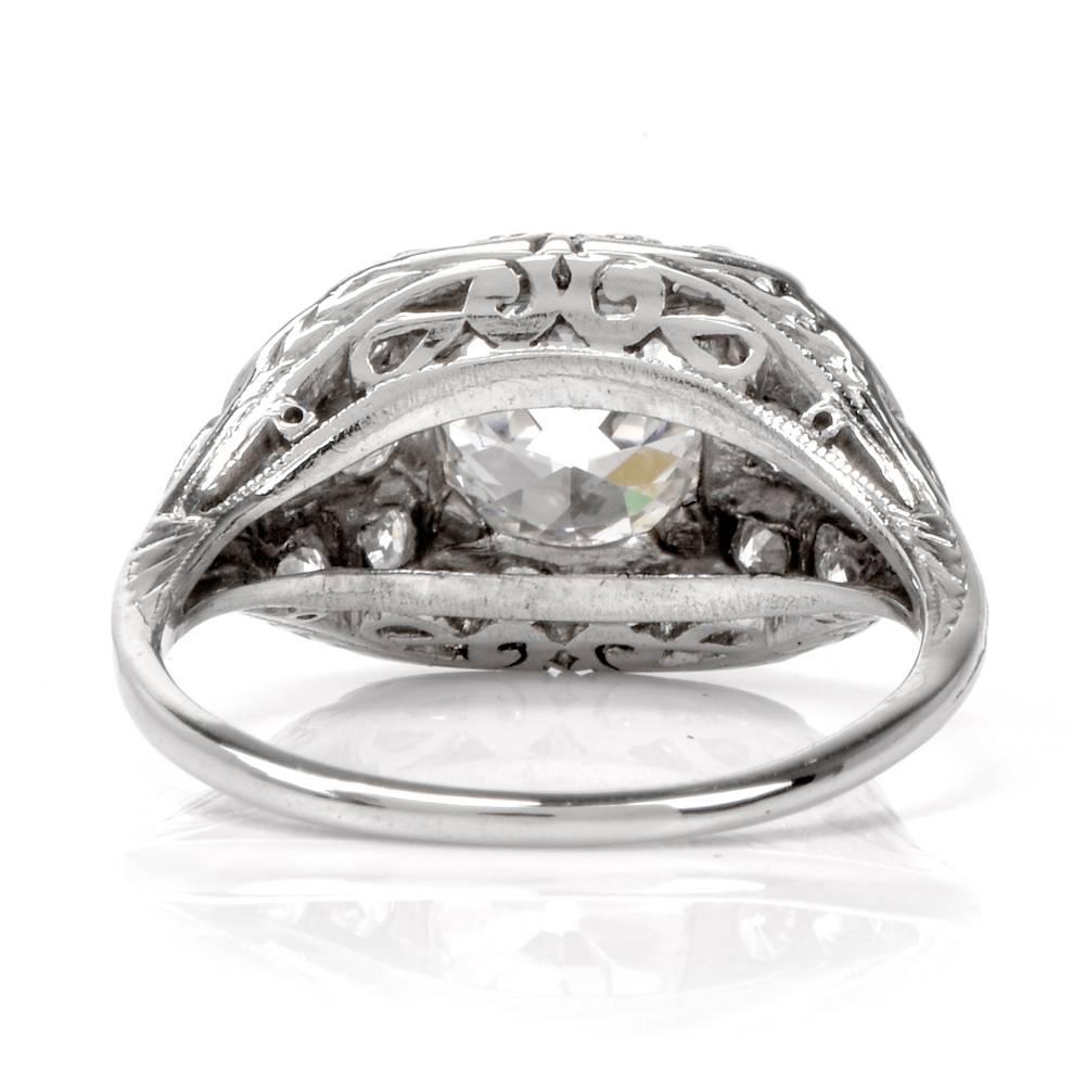 Antique Art Deco Filigree Diamond Platinum Engagement Ring 2