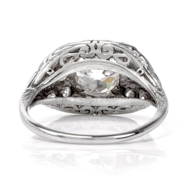 Women's Antique Art Deco Filigree Diamond Platinum Engagement Ring
