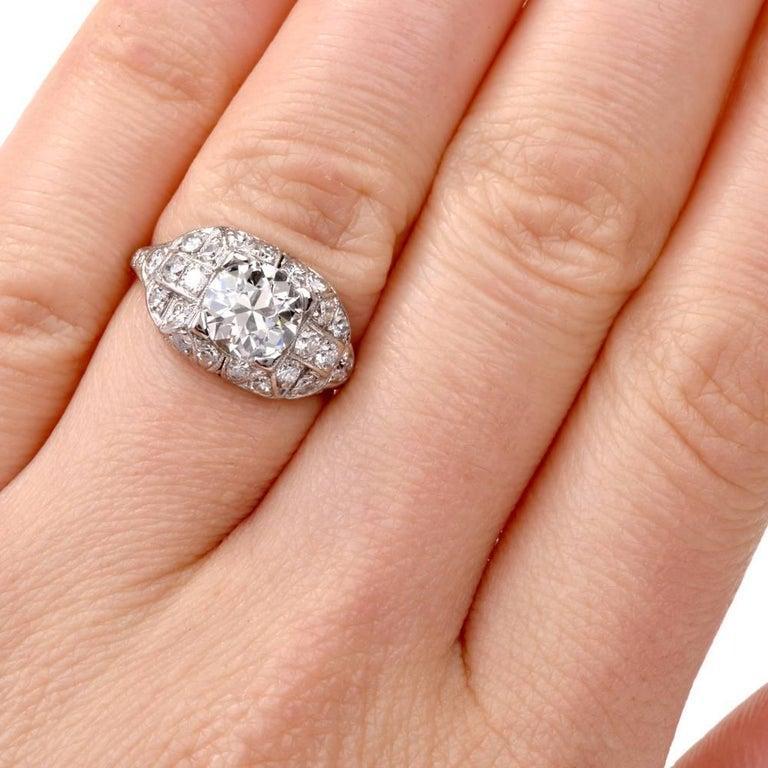 Antique Art Deco Filigree Diamond Platinum Engagement Ring 1