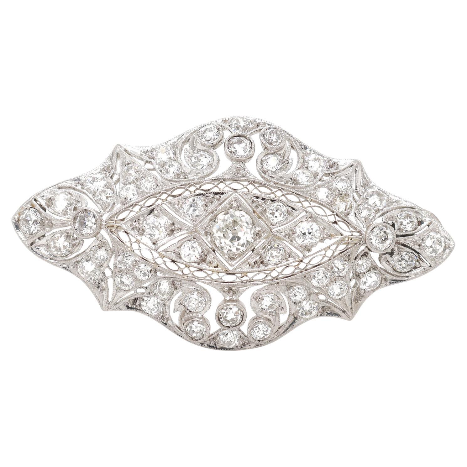 Antique Art Deco Filigree Platinum & Diamond Brooch