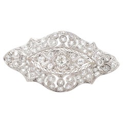 Antique Art Deco Filigree Platinum & Diamond Brooch