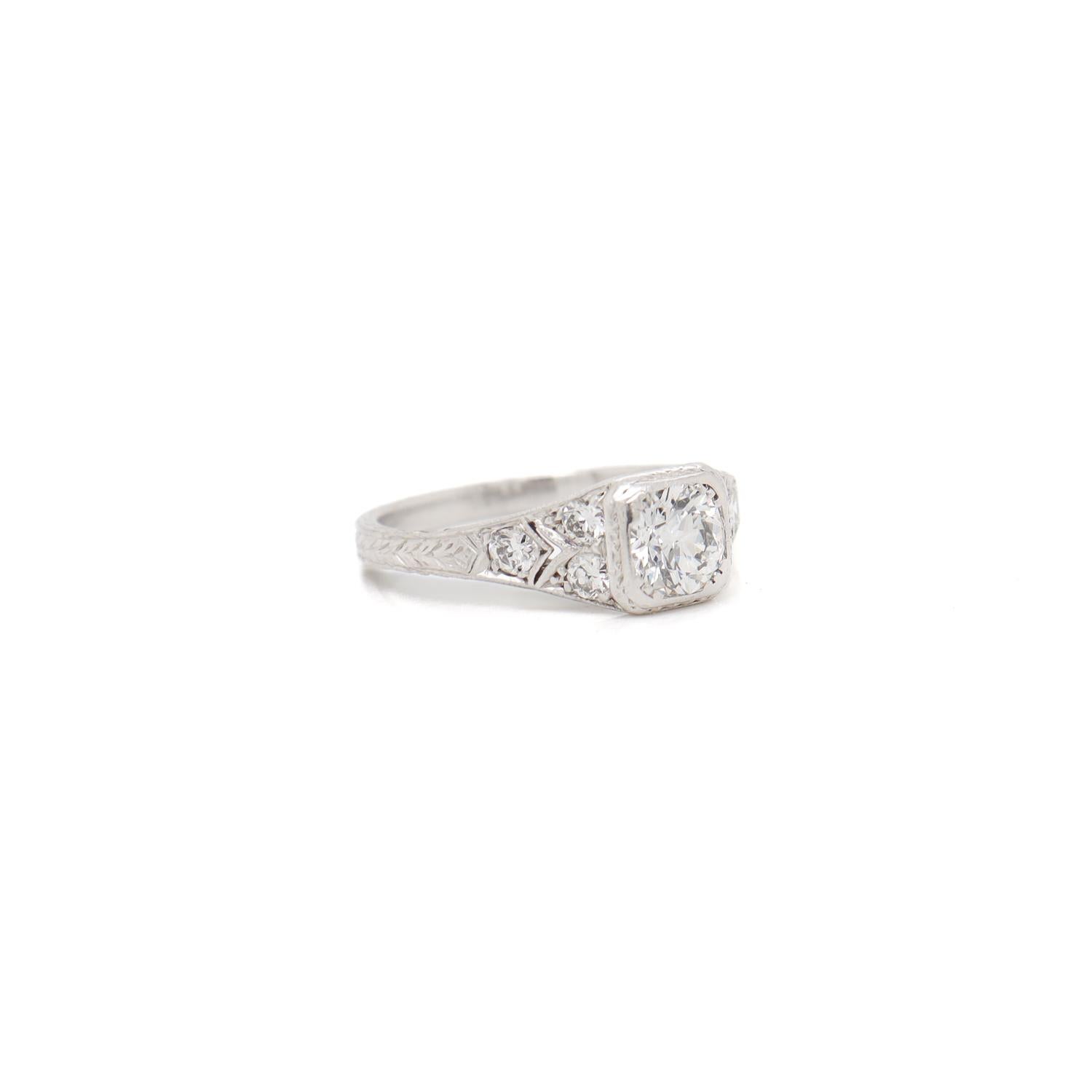 Antique Art Deco Filigree Platinum Old European Cut Diamond Ring For Sale 8