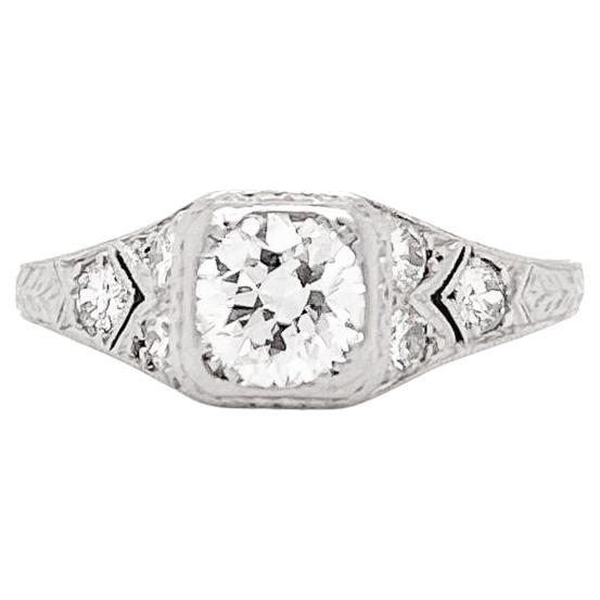 Anillo Antiguo Art Decó Filigrana Platino Diamante Corte Viejo Europeo
