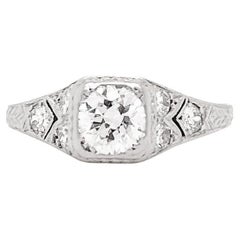 Antiker filigraner Art-Déco-Diamantring aus Platin mit alteuropäischem Schliff