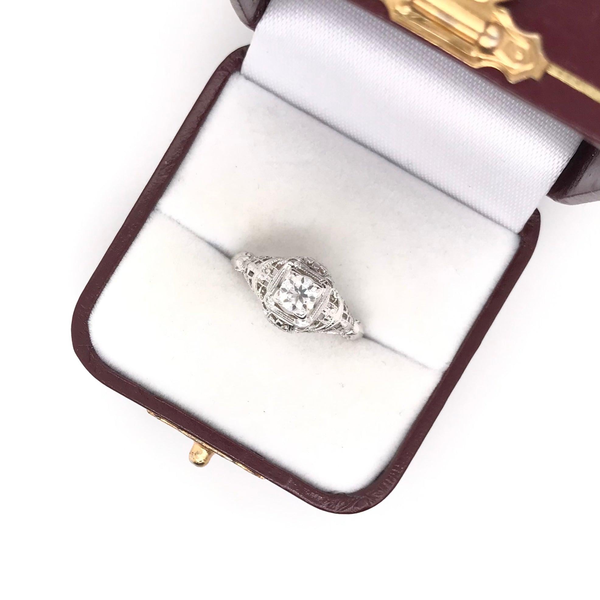 Antique Art Deco Filigree Solitaire Style Diamond Ring For Sale 7