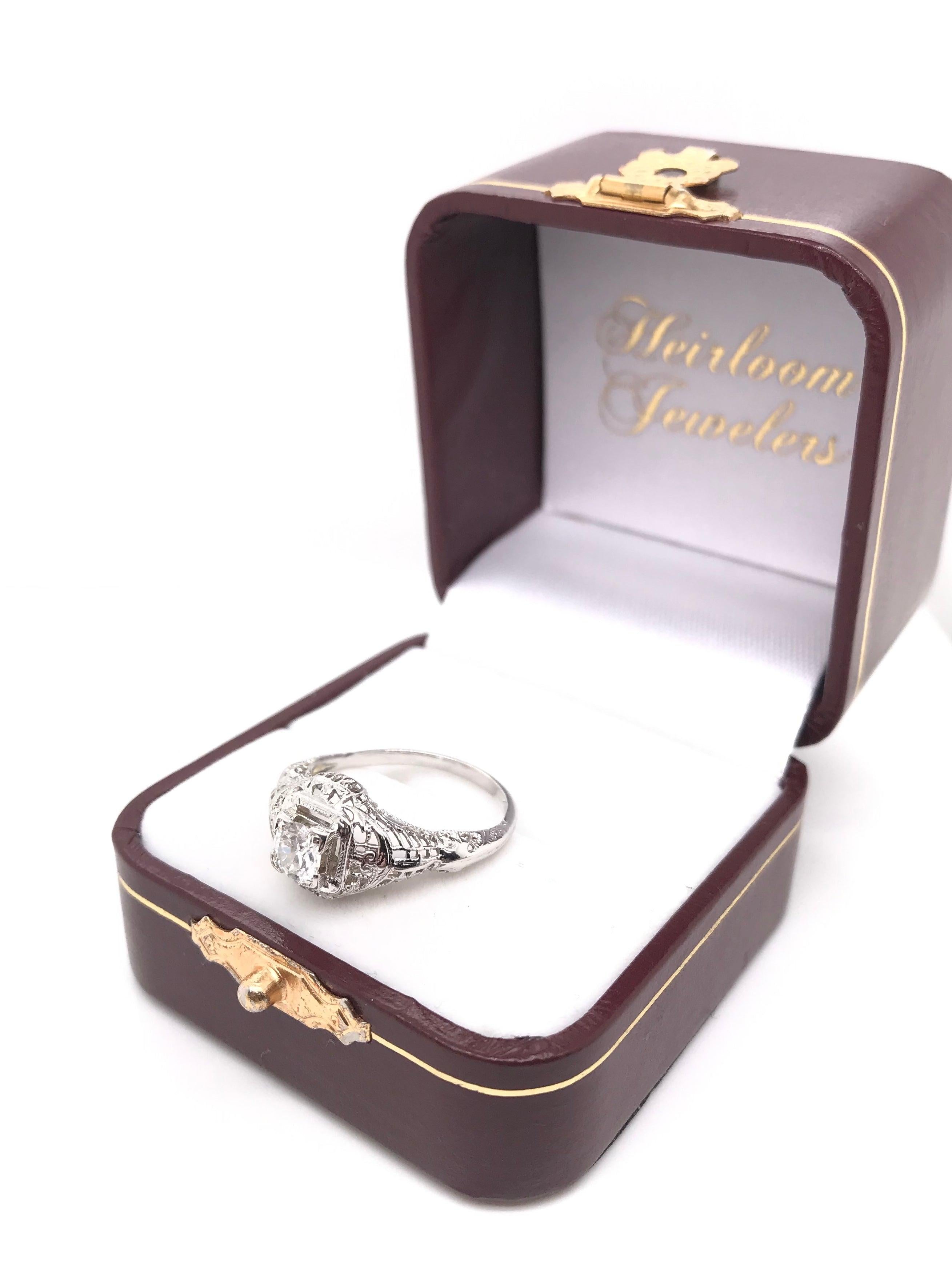 Antique Art Deco Filigree Solitaire Style Diamond Ring For Sale 9