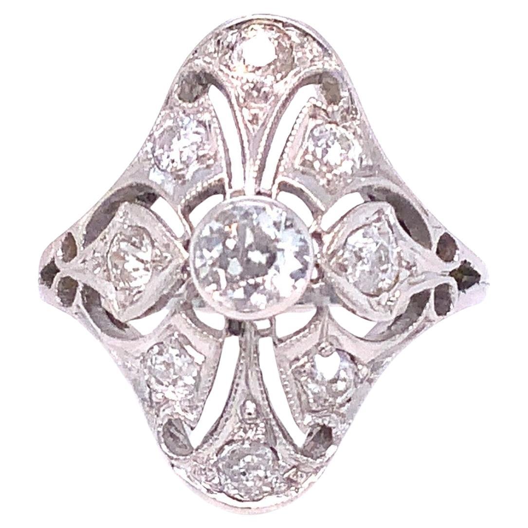 Antique Art Deco Fillagree Diamond Ring Set in 14 Karat White Gold For Sale