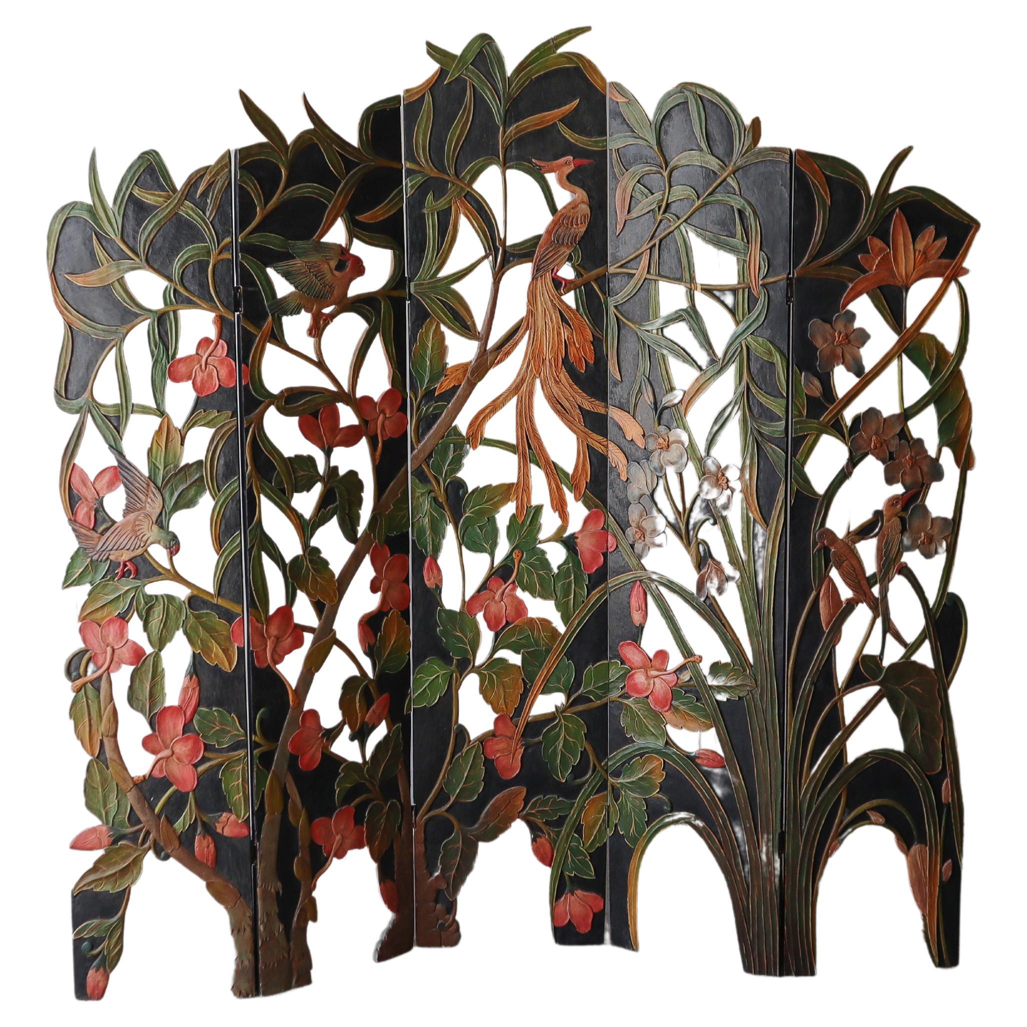 Erte Style Art Deco Silver Leaf ThreePanel Screen Art Room Divider For