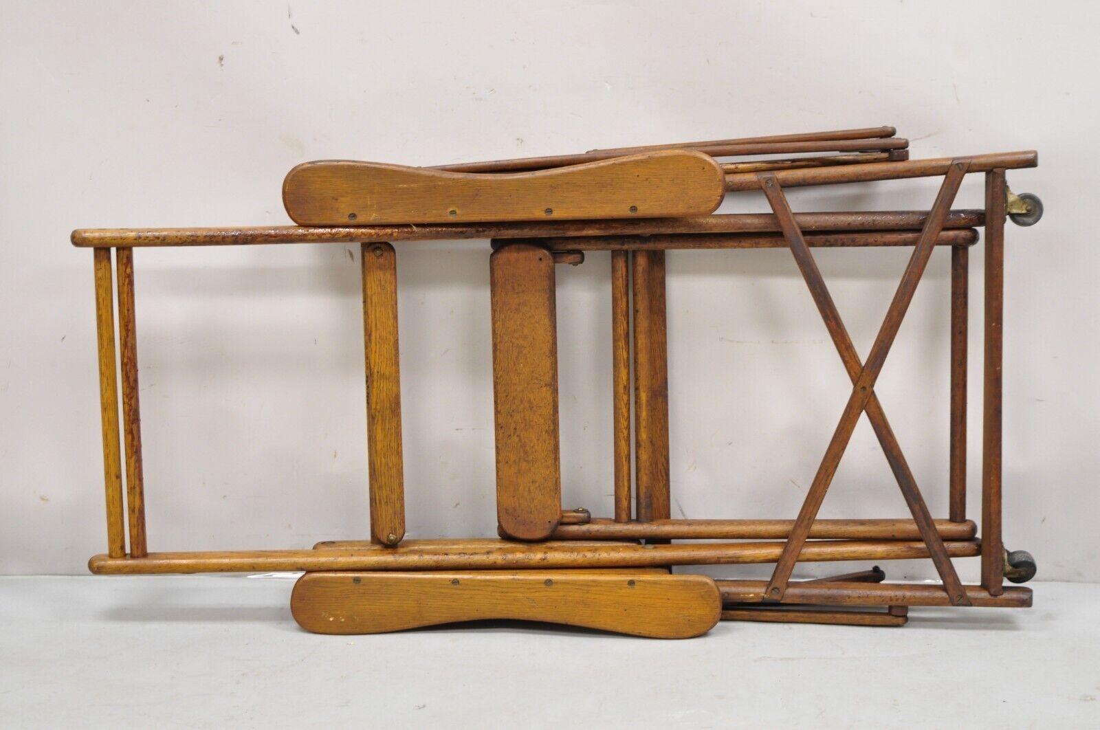 Antique Art Deco Folding Oak Wood Steamer Ship Reclining Deck Chair by Lloyd's For Sale 6