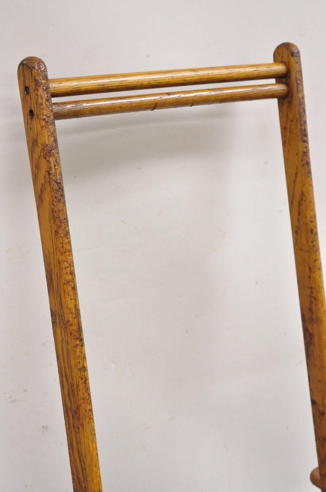 Antique Art Deco Folding Oak Wood Steamer Ship Reclining Deck Chair by Lloyd's For Sale 2