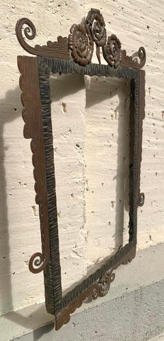 Antique Art Deco Forged Iron Forged Copper Flowers Mirror Frame Picture Frame