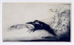 Antike gerahmte Art-Déco-Radierung einer Frau und eines Windhundes, signiert Louis Icart 1927