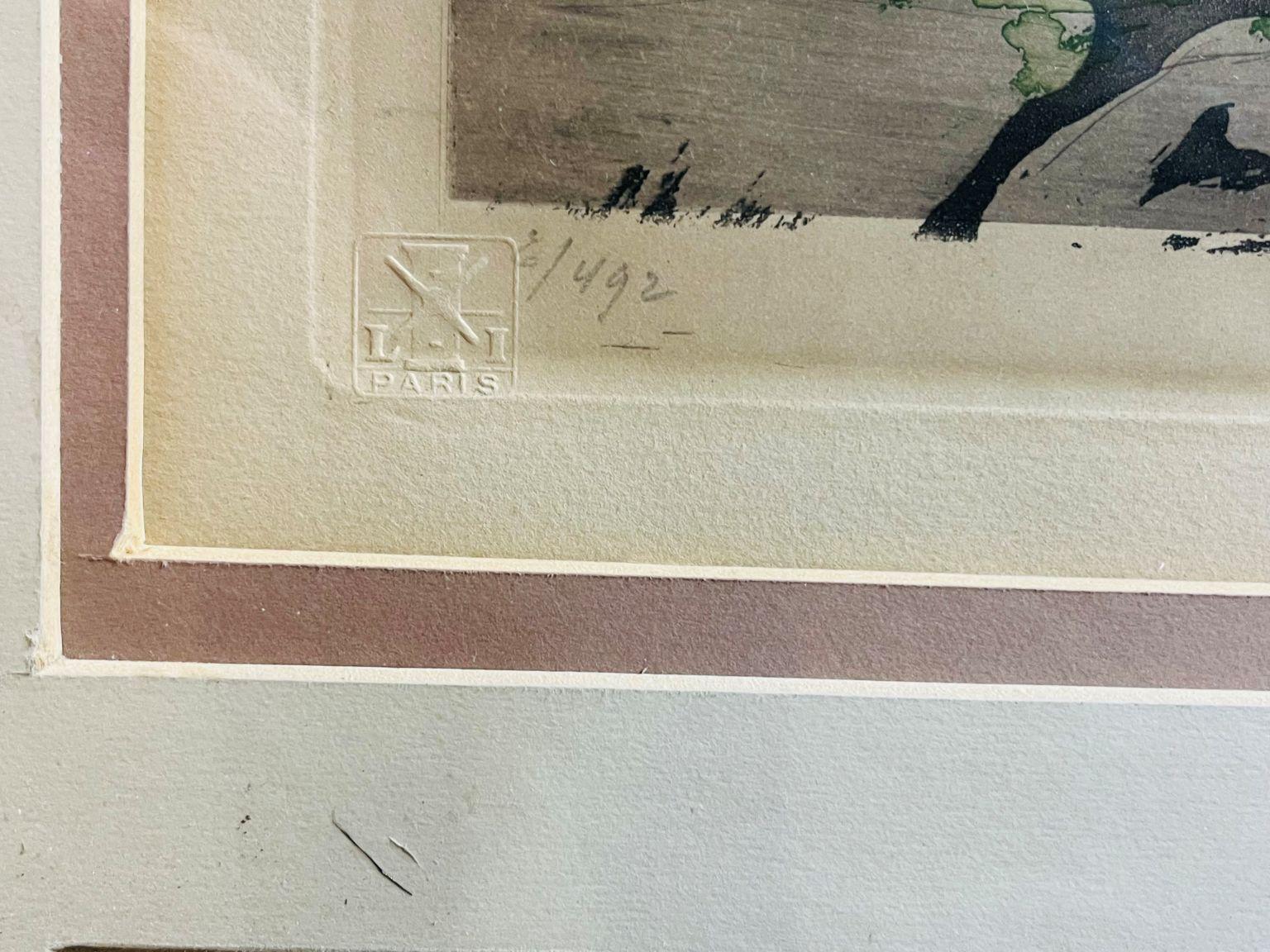 Antico Art Deco incorniciato, acquaforte di Louis Icart 