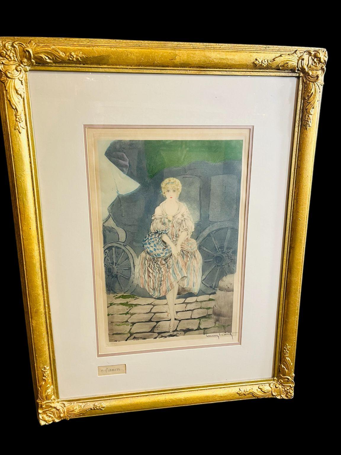 Francese Antico Art Deco incorniciato, acquaforte di Louis Icart 