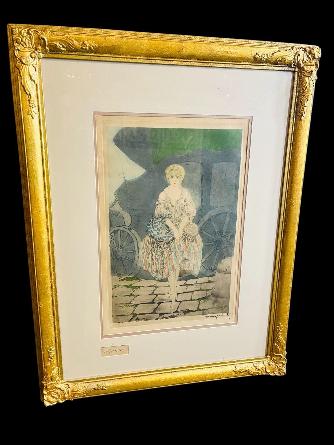 Realizzato con acquaforte Antico Art Deco incorniciato, acquaforte di Louis Icart 