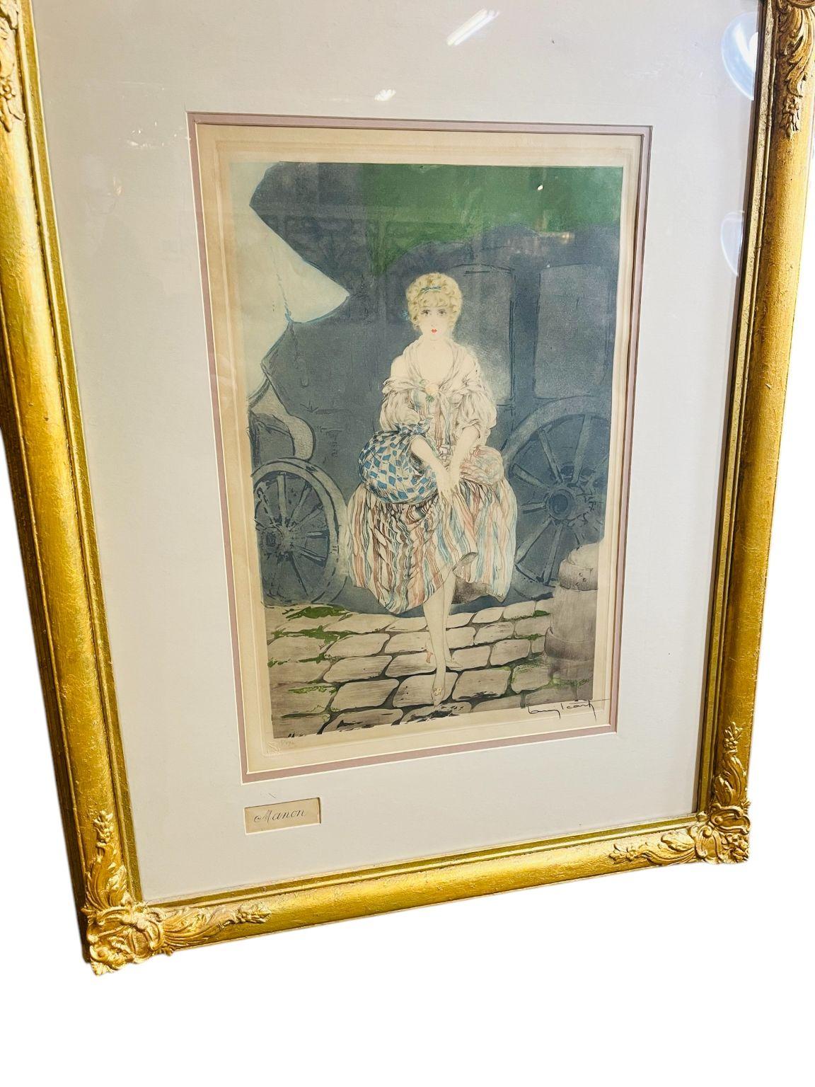 Altro Antico Art Deco incorniciato, acquaforte di Louis Icart 