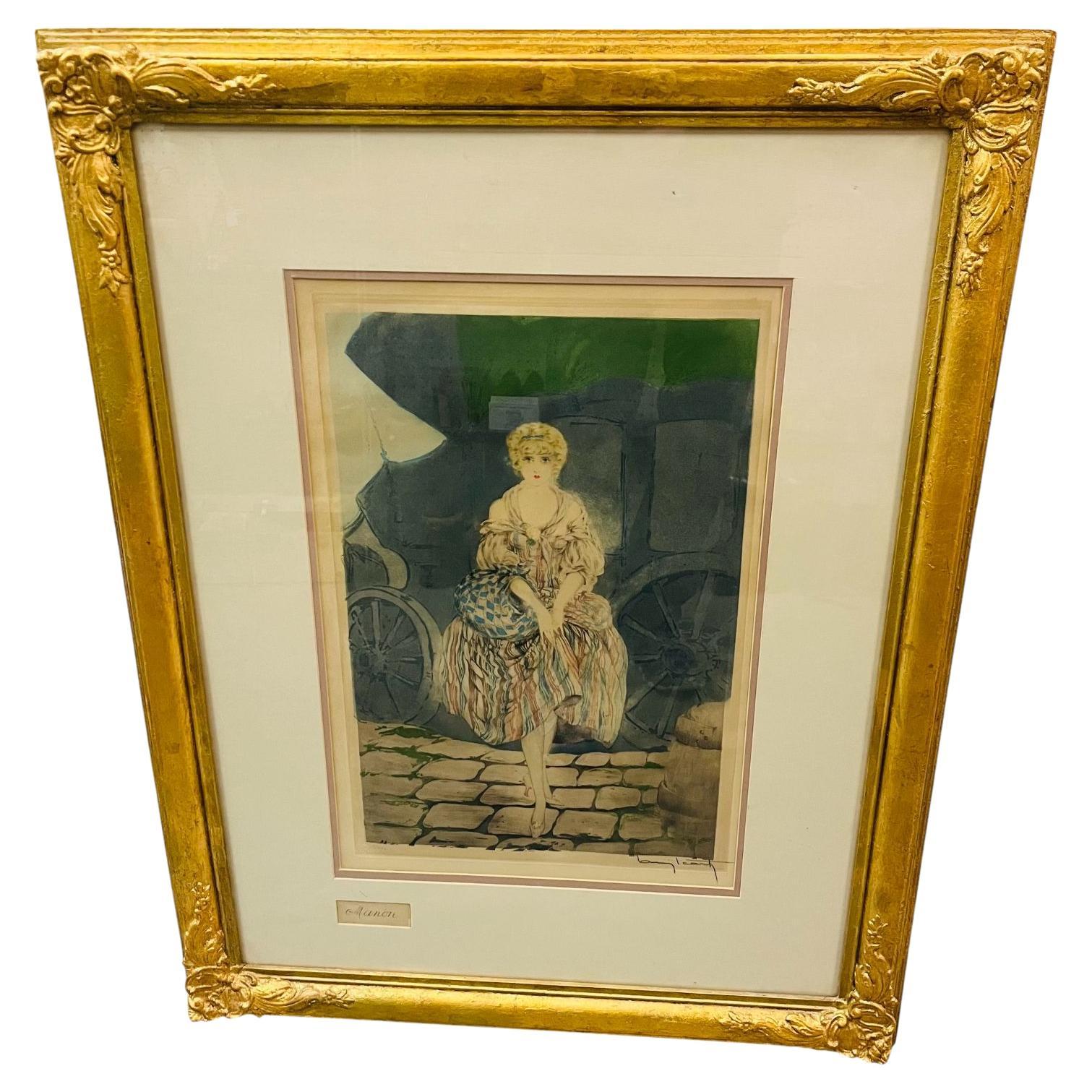 Antique Art Deco Framed Louis Icart Etching “Manon”, Signed, Paris circa 1920