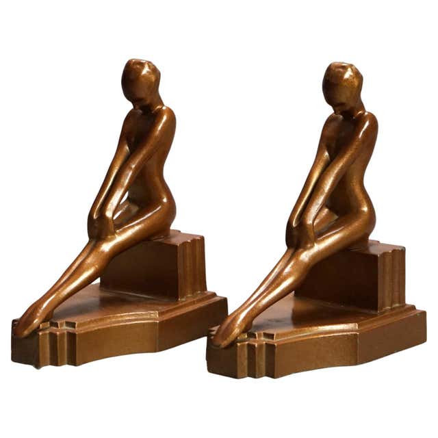 Antique Art Deco Frankart School Figural Woman and Moon Lamp by