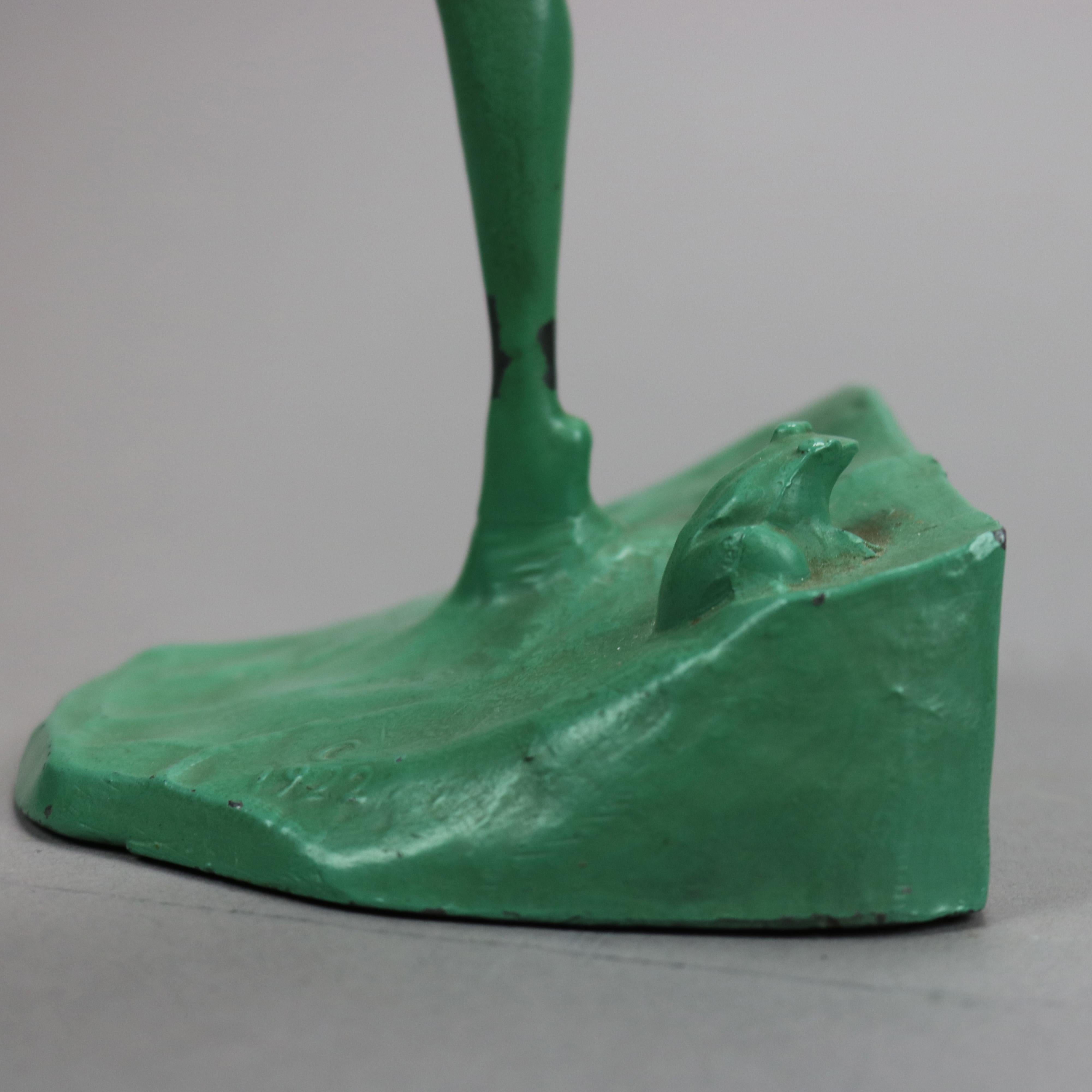 Metal Antique Art Deco Frankart Figural Verdi Gras Nude & Frog Single Bookend, c1920