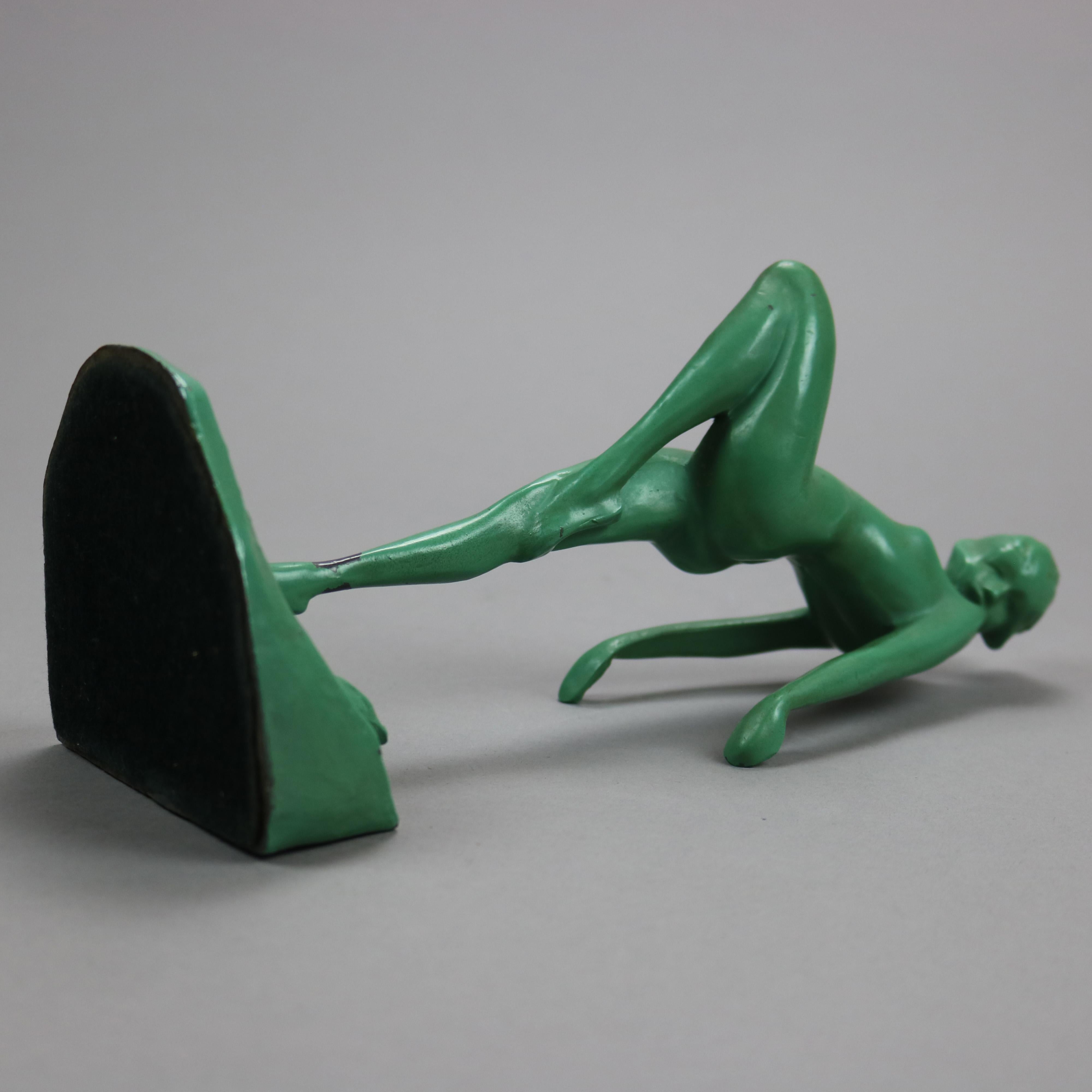 Antique Art Deco Frankart Figural Verdi Gras Nude & Frog Single Bookend, c1920 2