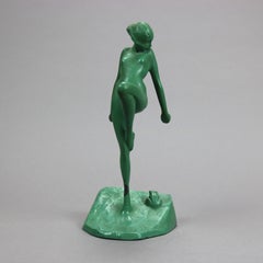 Antique Art Deco Frankart Figural Verdi Gras Nude & Frog Single Bookend, c1920