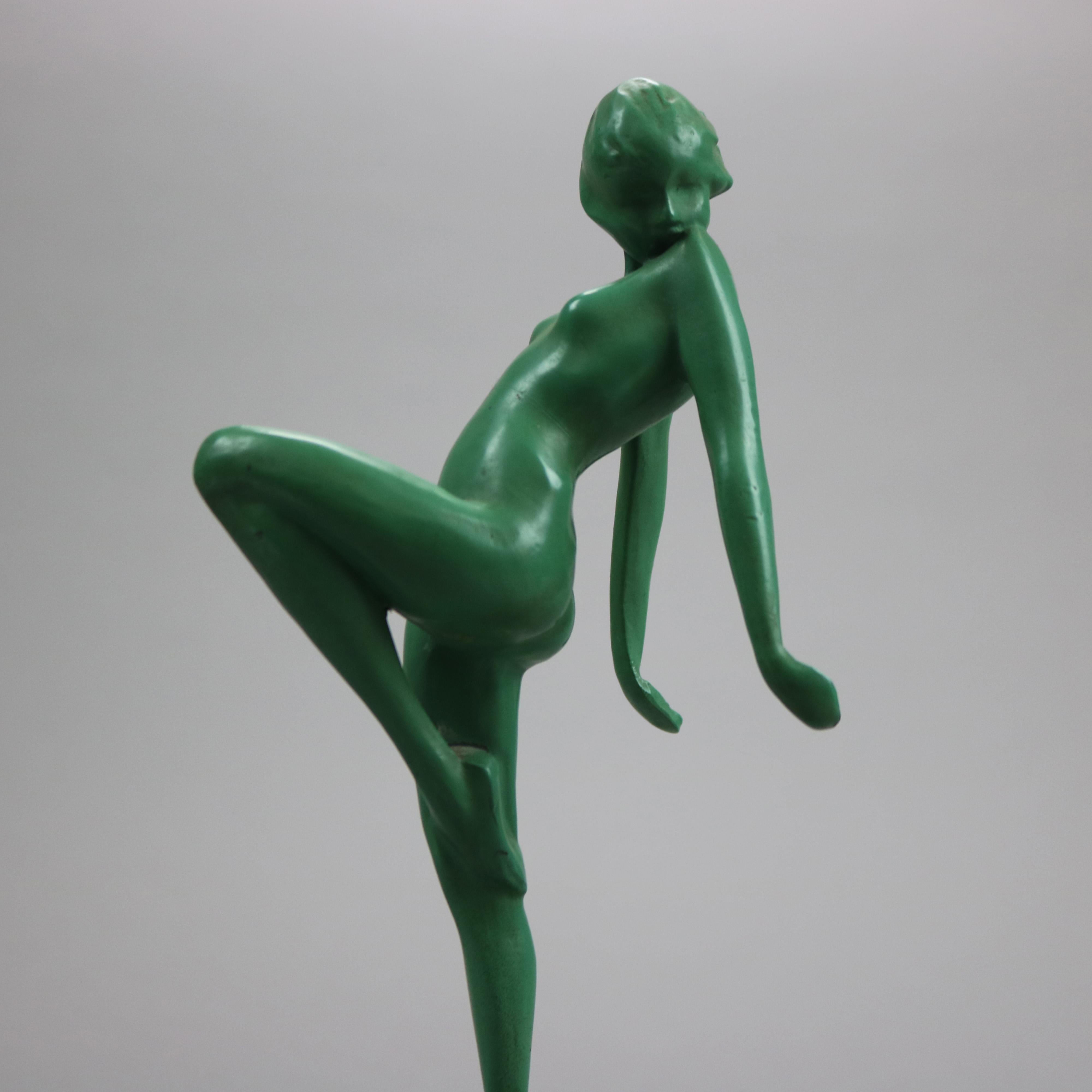 American Antique Art Deco Frankart Figural Verdi Gras Nude & Frog Single Bookend, c1920