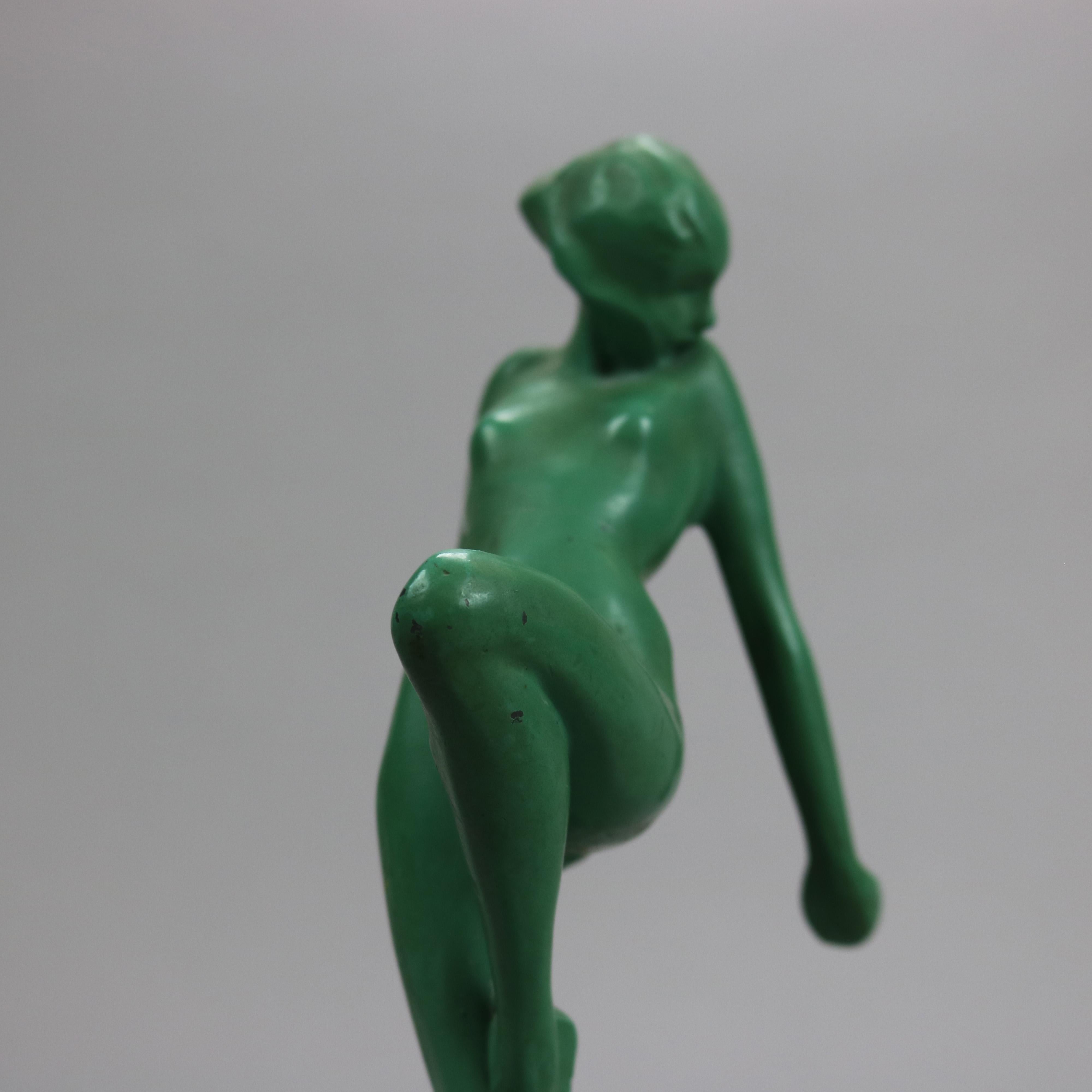 Cast Antique Art Deco Frankart Figural Verdi Gras Nude & Frog Single Bookend, c1920