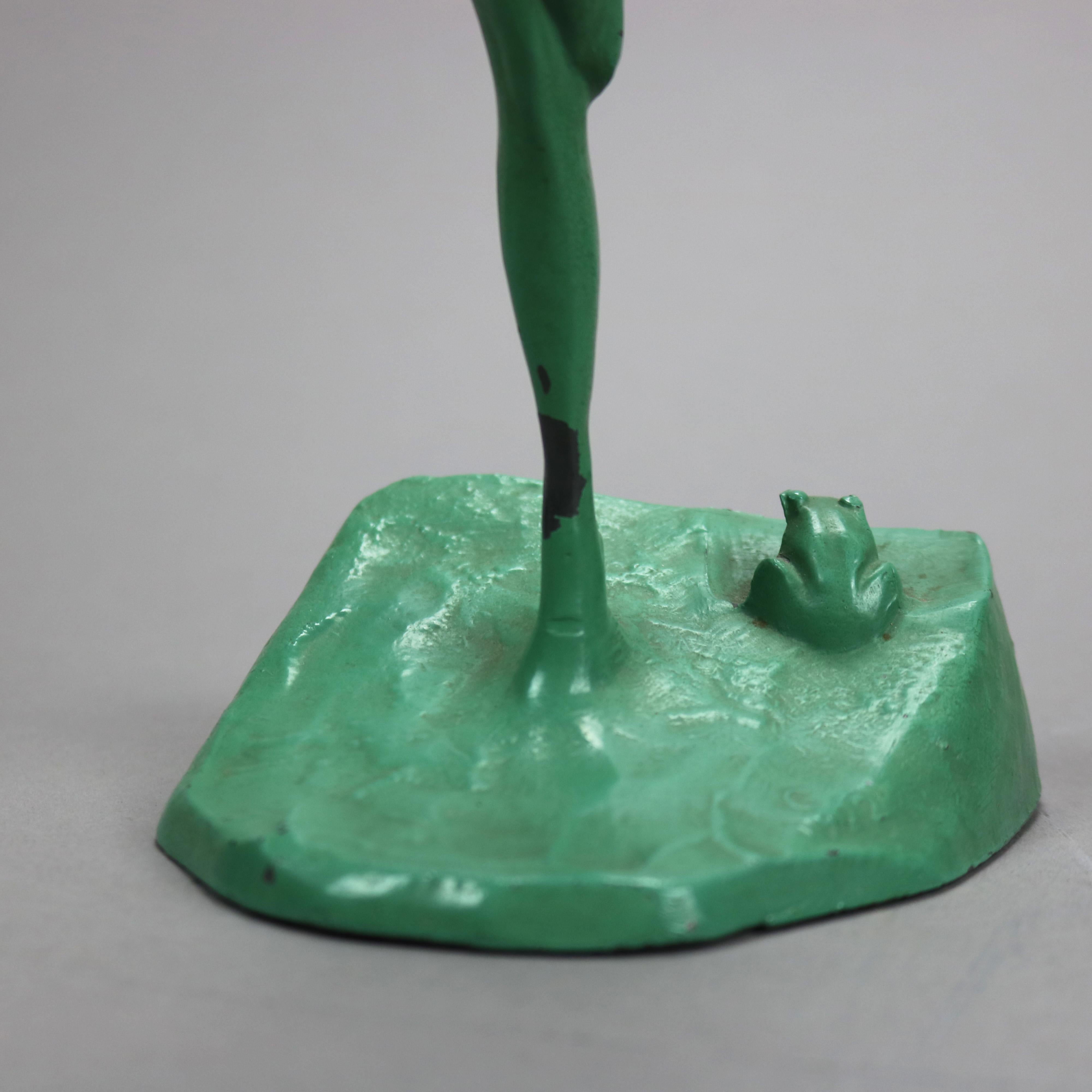 20th Century Antique Art Deco Frankart Figural Verdi Gras Nude & Frog Single Bookend, c1920