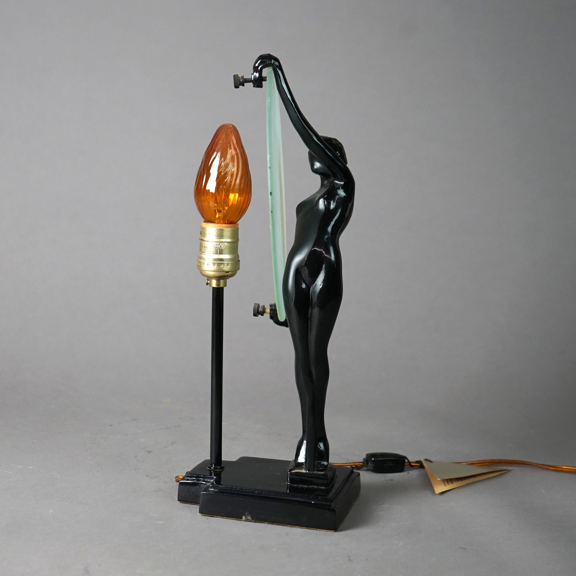 Metal Antique Art Deco Frankart School Figural Woman & Moon Lamp by Sarsaparilla 20thC