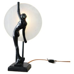 Antique Art Deco Frankart School Figural Woman & Moon Lamp by Sarsaparilla 20thC