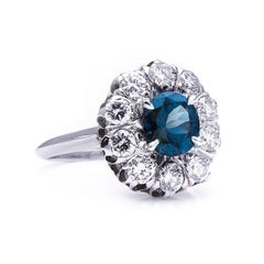 Antique Art Deco, French, 18 Carat White Gold, Cobalt Spinel and Sapphire Ring