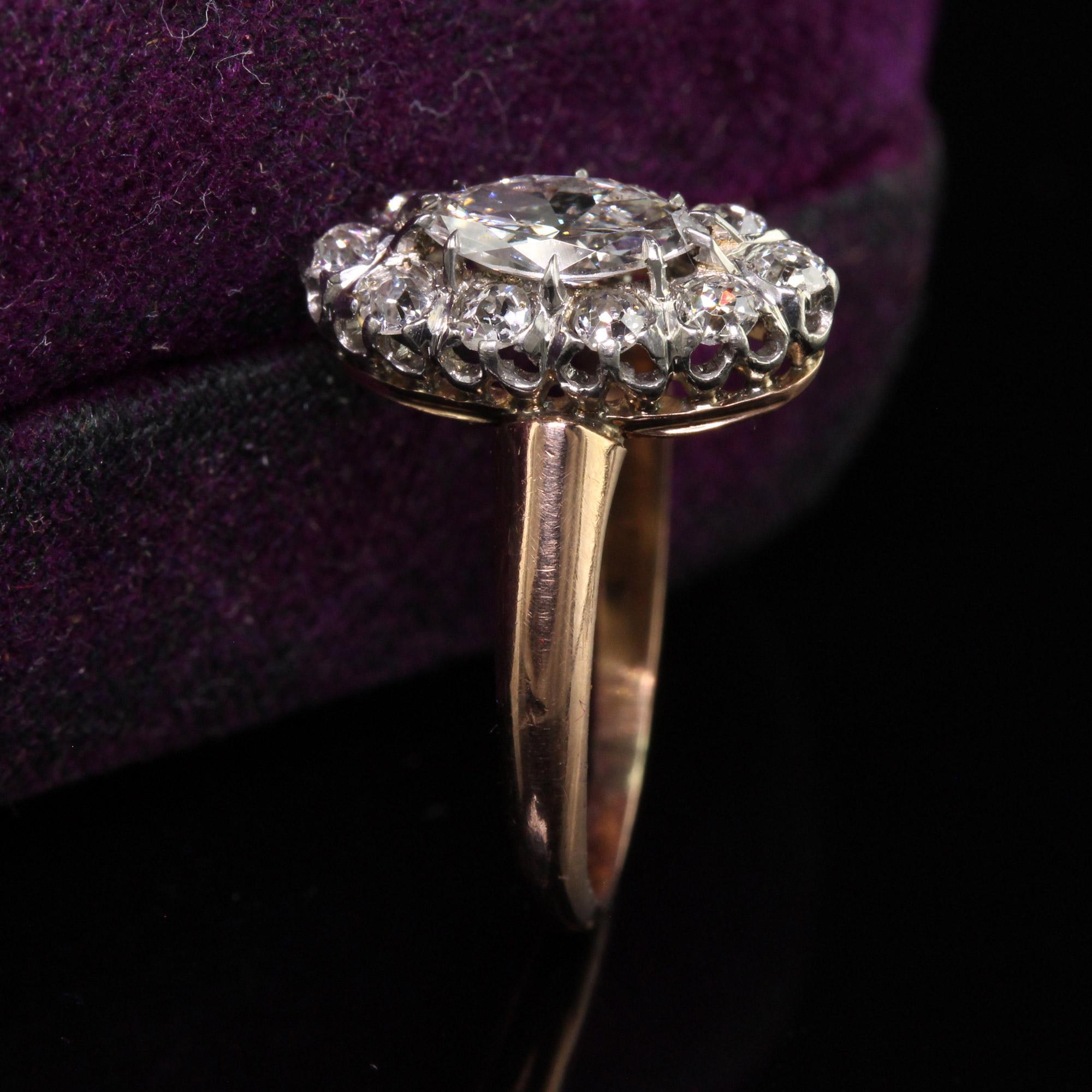 Edwardian Antique Edwardia French 18K Rose Gold Platinum Old Euro Marquise Engagement Ring